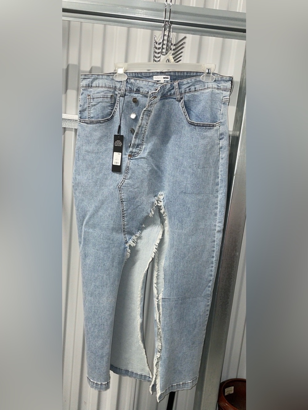Fashion Nova Asymmetrical Button Fly Denim Maxi Skirt